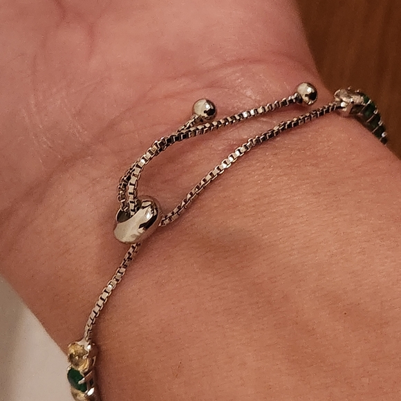 Silver Multi-color Gemstone Bolo Bracelet - Picture 4 of 7